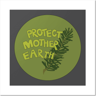 Protect Mother Earth Illustrated Text Badge Climate Activists Posters and Art